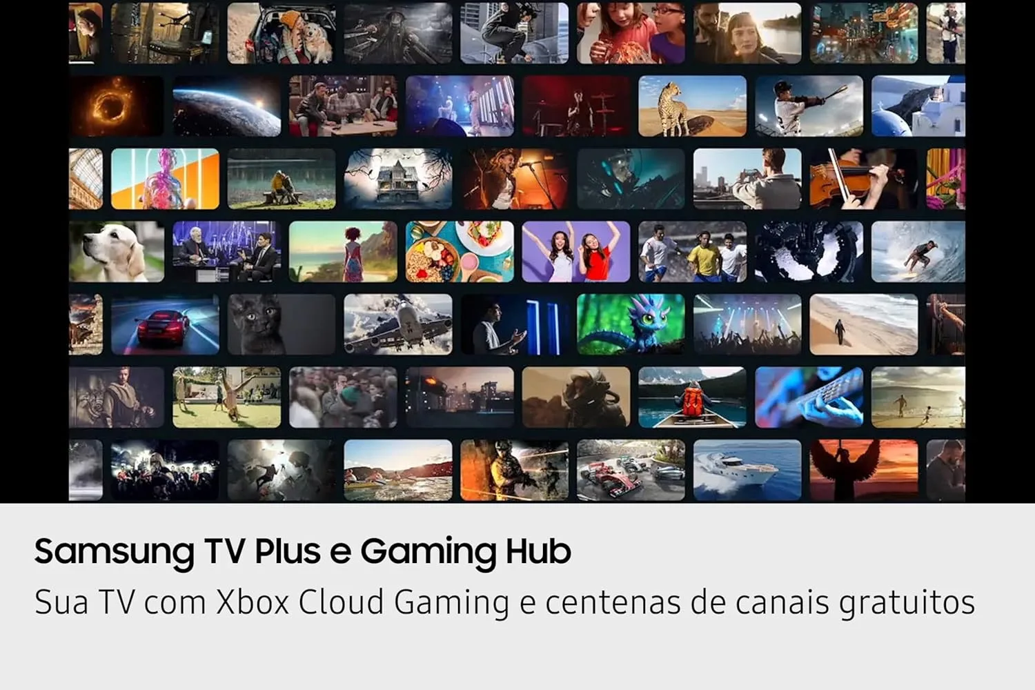Interface do Samsung Gaming Hub com jogos do Xbox Cloud Gaming na tela da TV