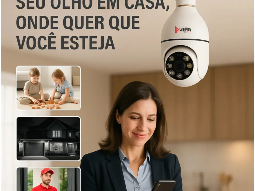 Câmera de segurança Wi-Fi em formato de lâmpada branca com lentes infravermelho