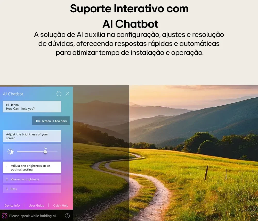Comparação lado a lado de imagem Full HD antes e depois do processamento do processador Alpha 7 AI Gen 8 da LG
