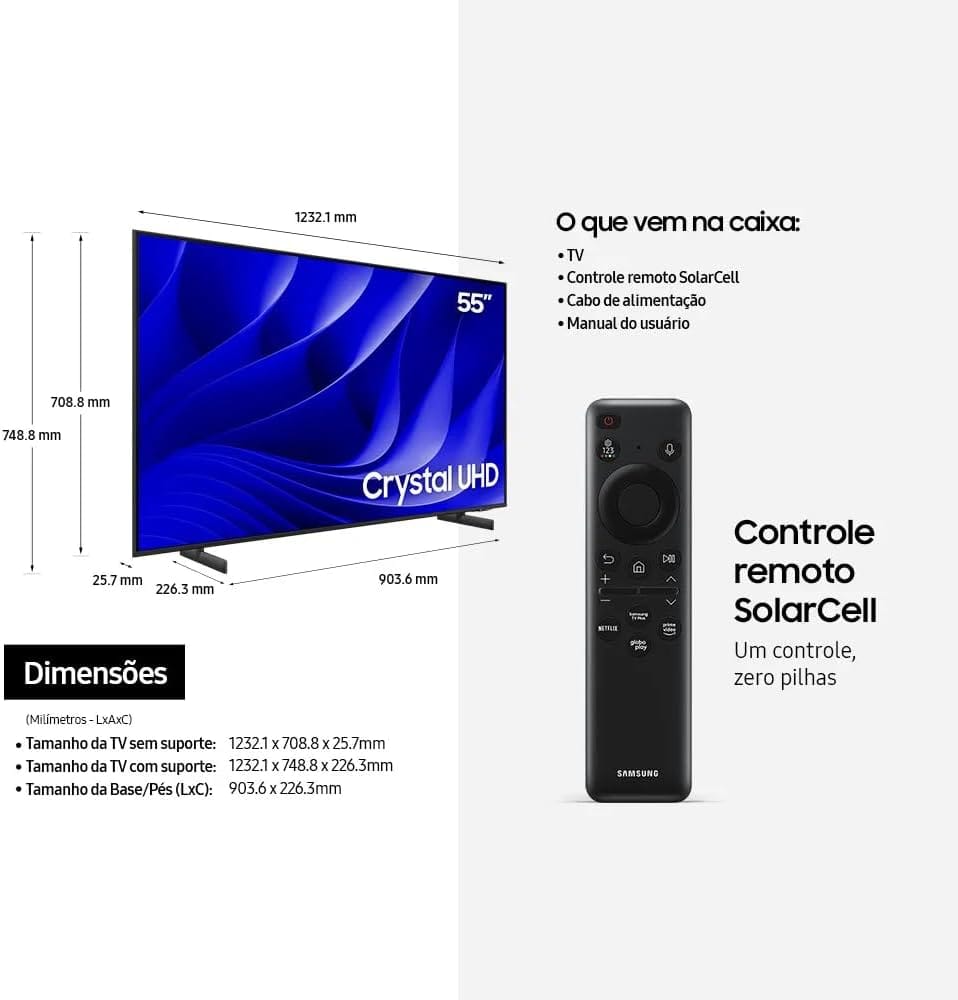 Controle SolarCell Samsung DU8000 sem pilhas