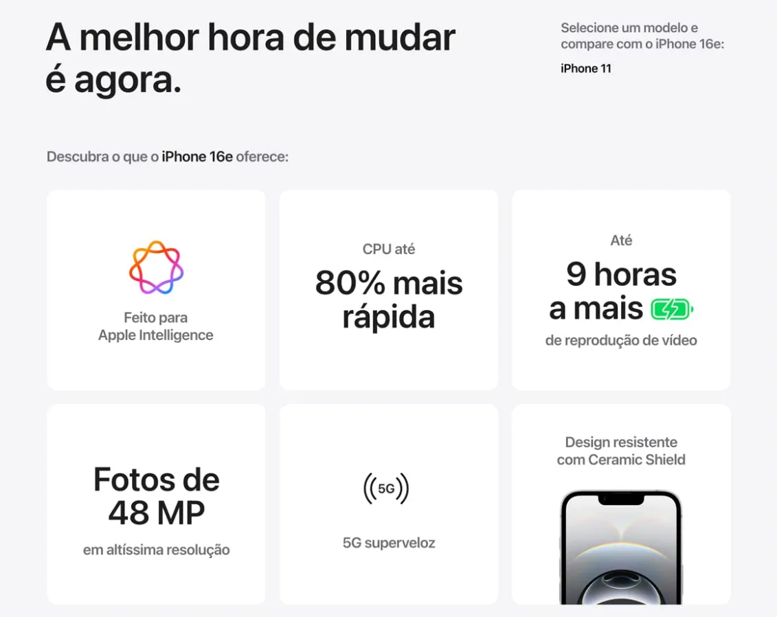 iPhone 16e design minimalista traseira branca com câmera única