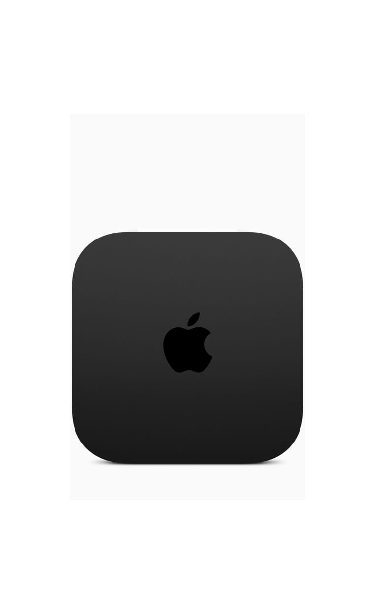 Apple TV 4K vista superior: corpo compacto de 9,3 cm com logo Apple