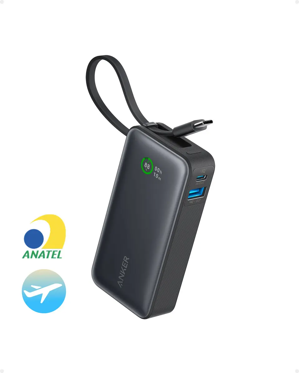 Power bank Anker Nano 10.000mAh com cabo USB-C integrado