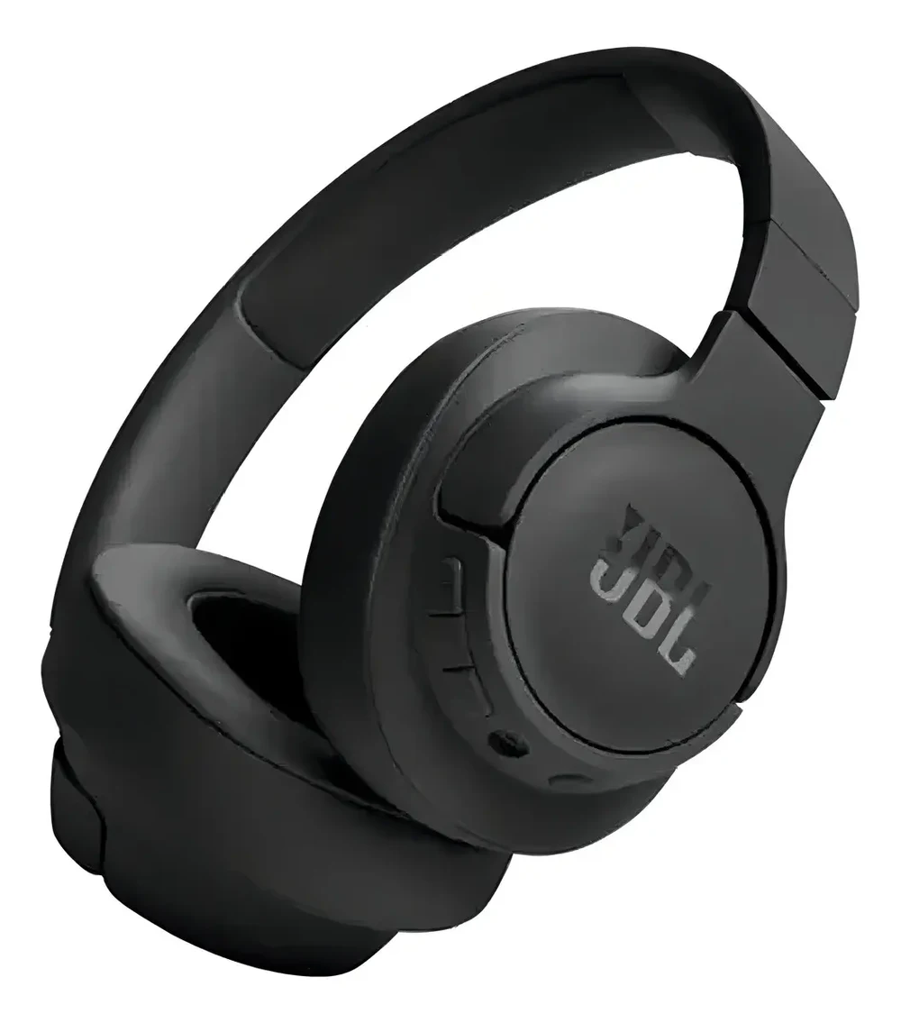JBL Tune 720BT preto sobre fundo branco — seção conforto e construção