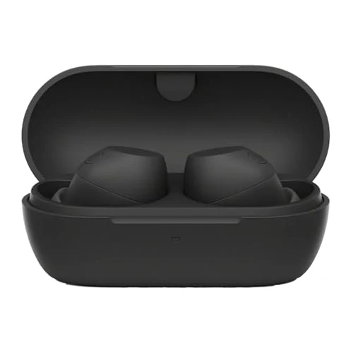 Sony WF-C710N pretos nos compartimentos do estojo de carregamento aberto