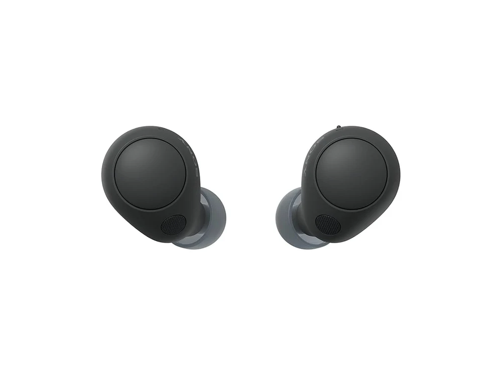 Par de fones Sony WF-C700N pretos sobre fundo branco — foto do catálogo Amazon