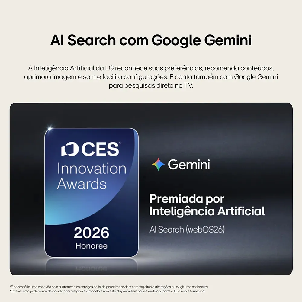 Arte da LG destacando AI Search com Google Gemini e o selo CES Innovation Awards 2026