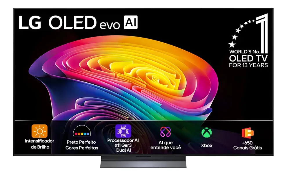 LG C6 OLED 55 polegadas (OLED55C6PSA) ligada, exibindo imagem colorida em tela OLED evo