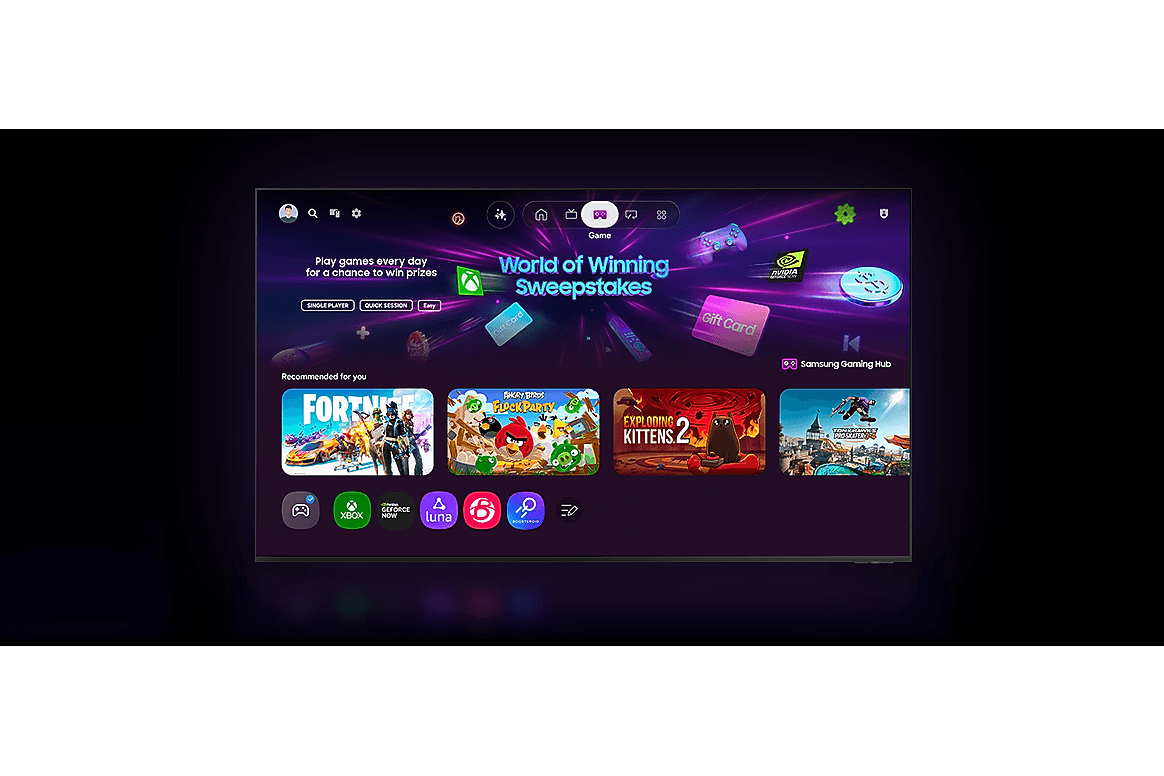 Samsung U8000H 55" Vale a Pena? Review Crystal UHD 4K 7 Tela inicial do Samsung Gaming Hub em uma TV — jogos por streaming sem console na U8000H